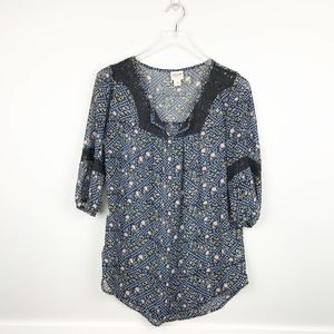 Mossimo 3/4 Sleeve Blouse Floral Lace Black